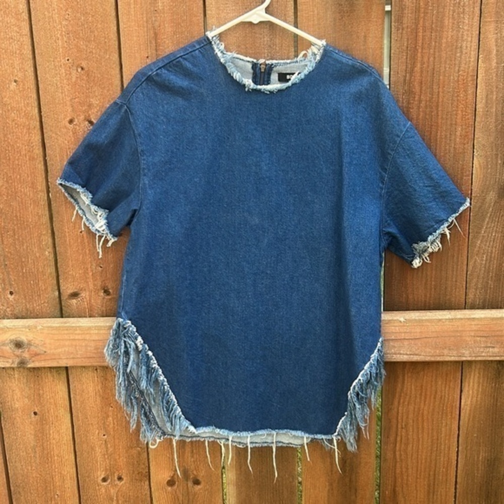 BDG denim fringe hem top